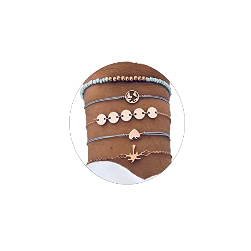 Bufenia Perlenstrang Armband Gold Pailletten Kette Armbänder Set Quaste Layered Multi Stapelbare Armbänder Verstellbarer Handschmuck (C) von Bufenia