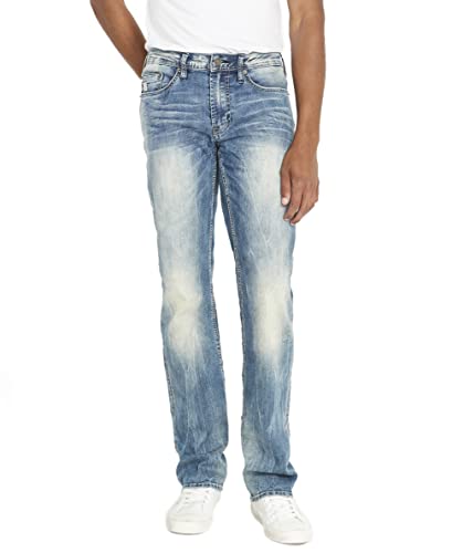 Buffalo David Bitton Herren Leg with Stretch Fabric Relaxed Straight Driven Jeans, Sandgestrahltes Blue Wash Indigo, 33W / 34L Buffalo David Bitton Herren Leg with Stretch Fabric Relaxed Straight Driven Jeans, Sandgestrahltes Blue Wash Indigo, 33W / 34L von Buffalo David Bitton