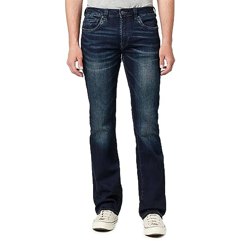 Buffalo David Bitton Herren Slim Boot King Denim Jeans, Whiskered and Sanded Indigo, 36W / 32L von Buffalo David Bitton