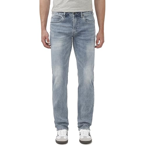 Buffalo David Bitton Herren Straight Six Denim Jeans, Whiskered and Contrasted Indigo, 40W / 34L von Buffalo David Bitton