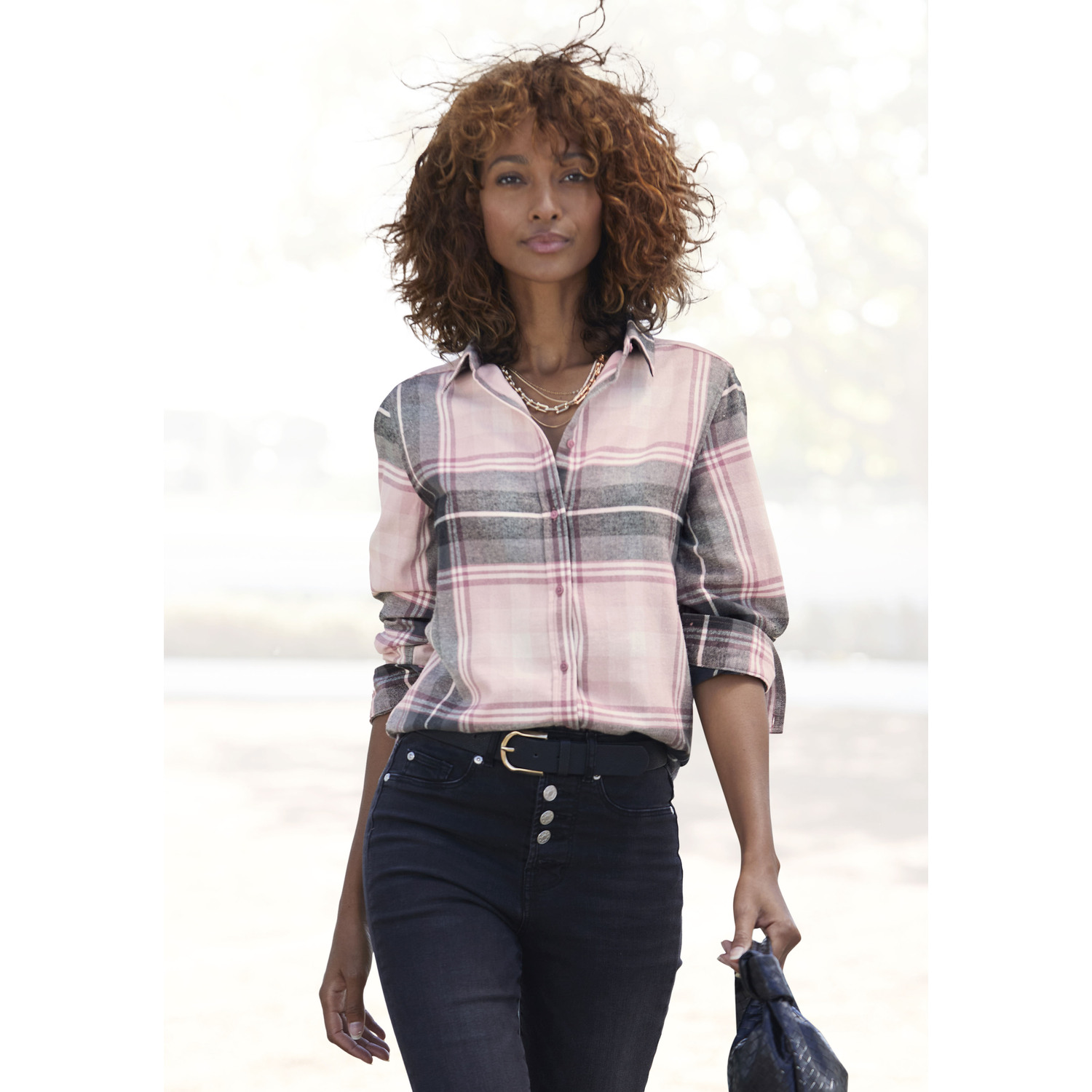 BUFFALO Hemdbluse Damen rosa-schwarz kariert Gr.44 von Buffalo