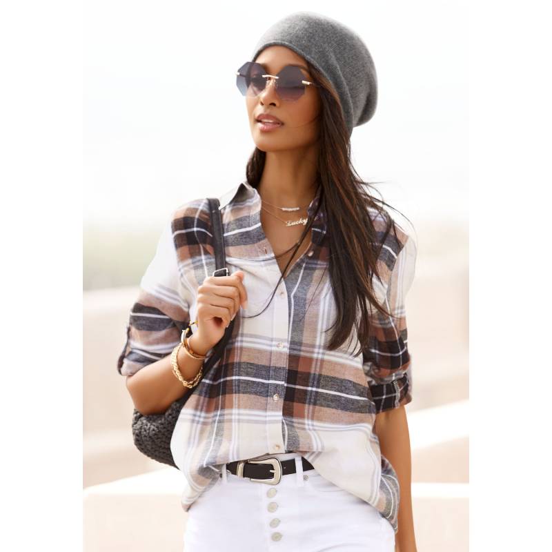 BUFFALO Hemdbluse Damen braun-creme-kariert Gr.42 von Buffalo