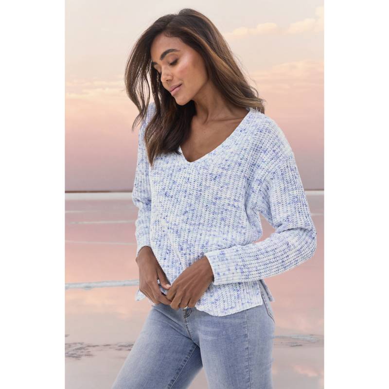 BUFFALO V-Ausschnitt-Pullover Damen blau-creme Gr.40/42 von Buffalo