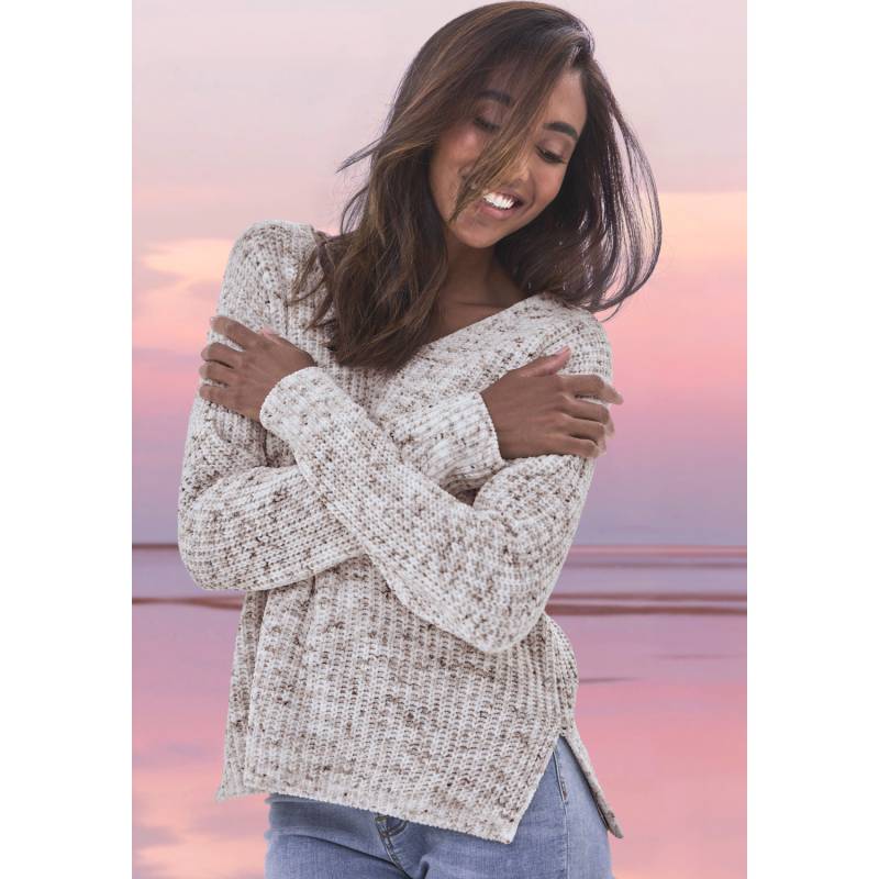 BUFFALO V-Ausschnitt-Pullover Damen braun-creme Gr.40/42 von Buffalo