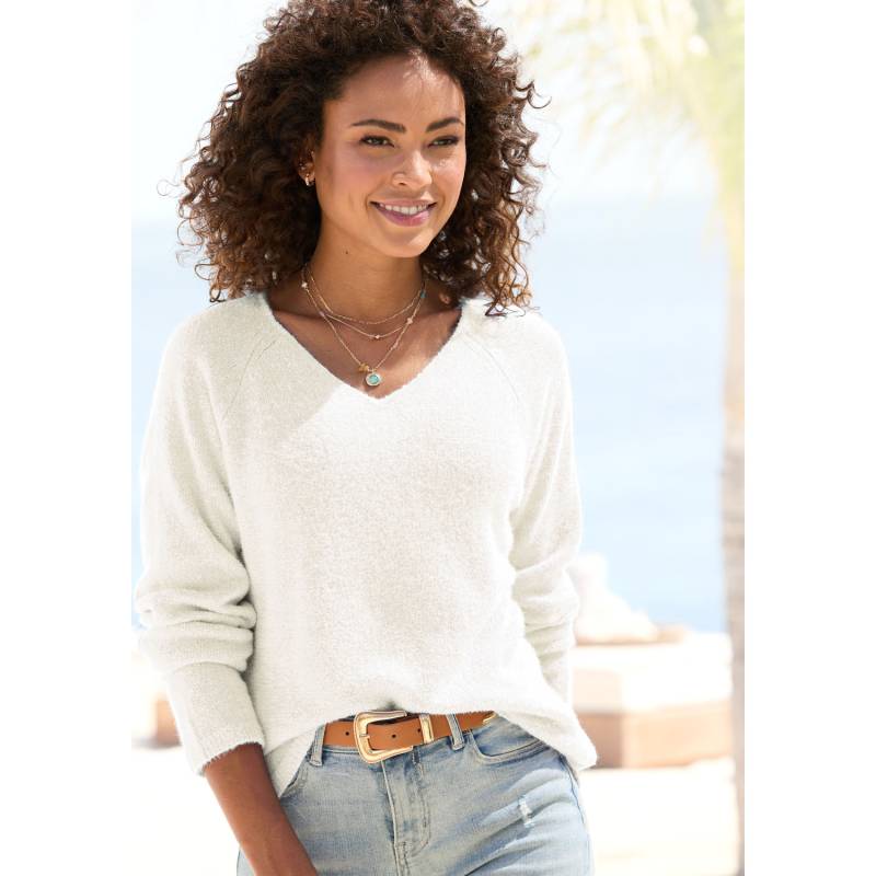 BUFFALO V-Ausschnitt-Pullover Damen creme Gr.32/34 von Buffalo