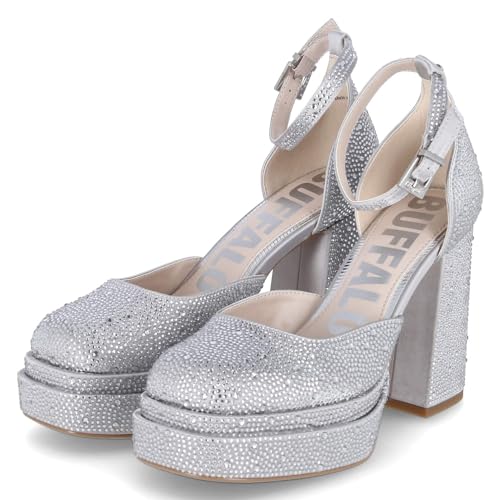 Buffalo 1290180 Damen Plateau-/ Riemchen-Pumps May Dorsay Shine Silber Textil Vegan, 11-Deutsch:40, Color:Silber/Platin von Buffalo