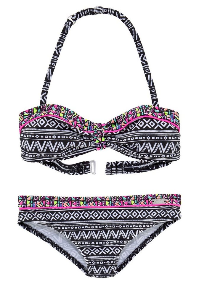 Buffalo Bandeau-Bikini mit Ethnodruck und Kontrastdetails von Buffalo