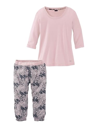 Buffalo Damen Capri-Pyjama in Pink mit Muster, 3/4-Ärmel, Rundhalsausschnitt, Mittlere Taille, Entspannt, Sommer, Maschinenwäsche, DE 40/42, Pink von Buffalo