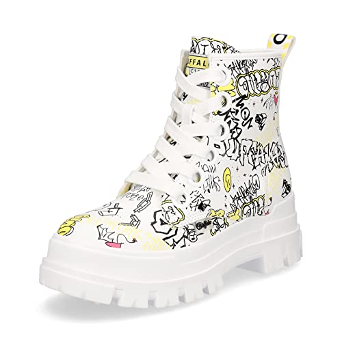 Buffalo Damen Stiefeletten Aspha Lace Up Hi White Graffiti Gr. 40 von Buffalo