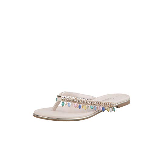 Buffalo Damen Zehentrenner Raisa Charms, Damen Sandalen,Sandaletten,bequem,leicht,Sommer,Strand,weiblich,Beige (BEIGE/Multi Beads),41 EU / 7 UK von Buffalo