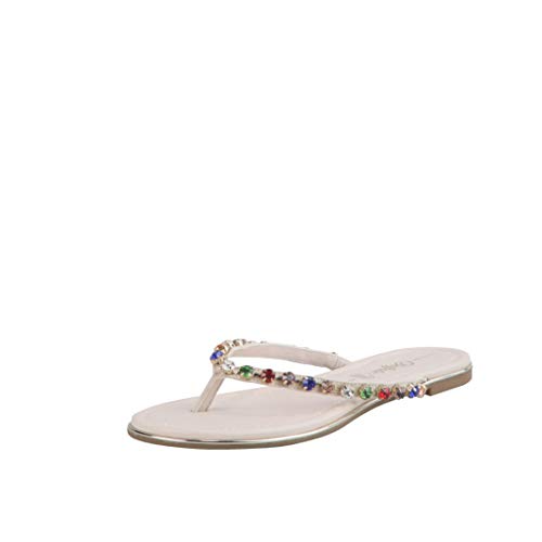 Buffalo Damen Zehentrenner Raisa Diamonds, Damen Sandalen,zehenstegsandalen,Sandaletten,bequem,Sommer,Strand,Beige (BEIGE/Multi Stones),41 EU / 7 UK von Buffalo