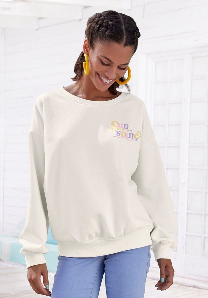 Buffalo Sweatshirt mit Rippbündchen und Sunshine Druck, Loungeanzug von Buffalo