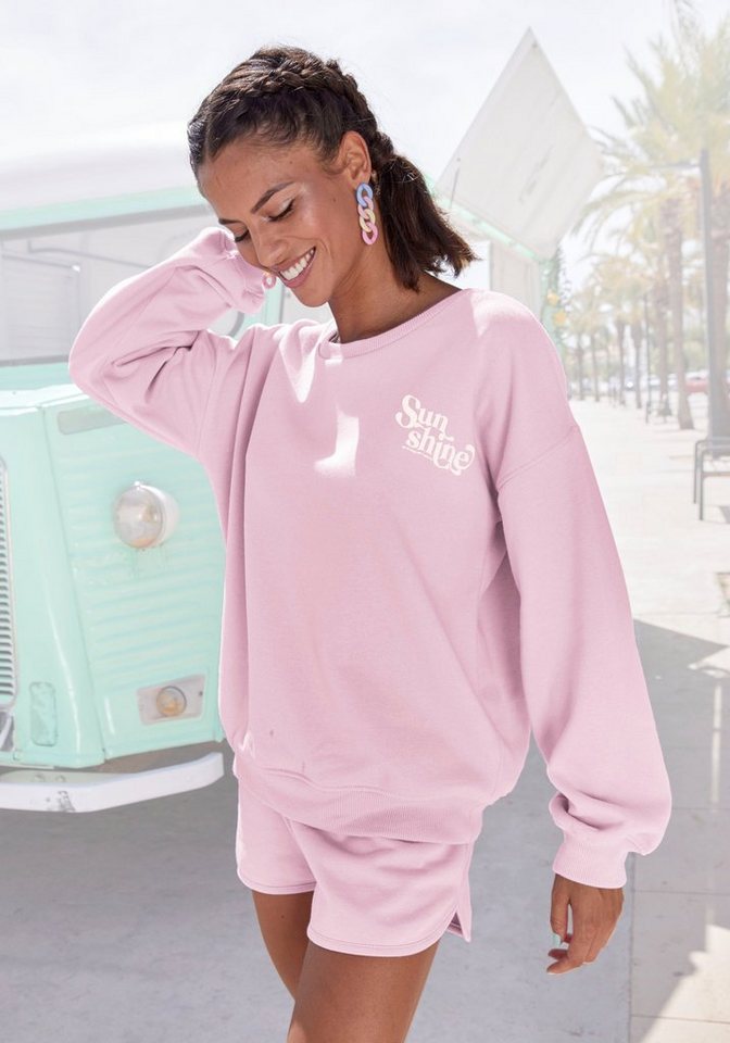 Buffalo Sweatshirt mit Rippbündchen und Sunshine Druck, Loungeanzug von Buffalo