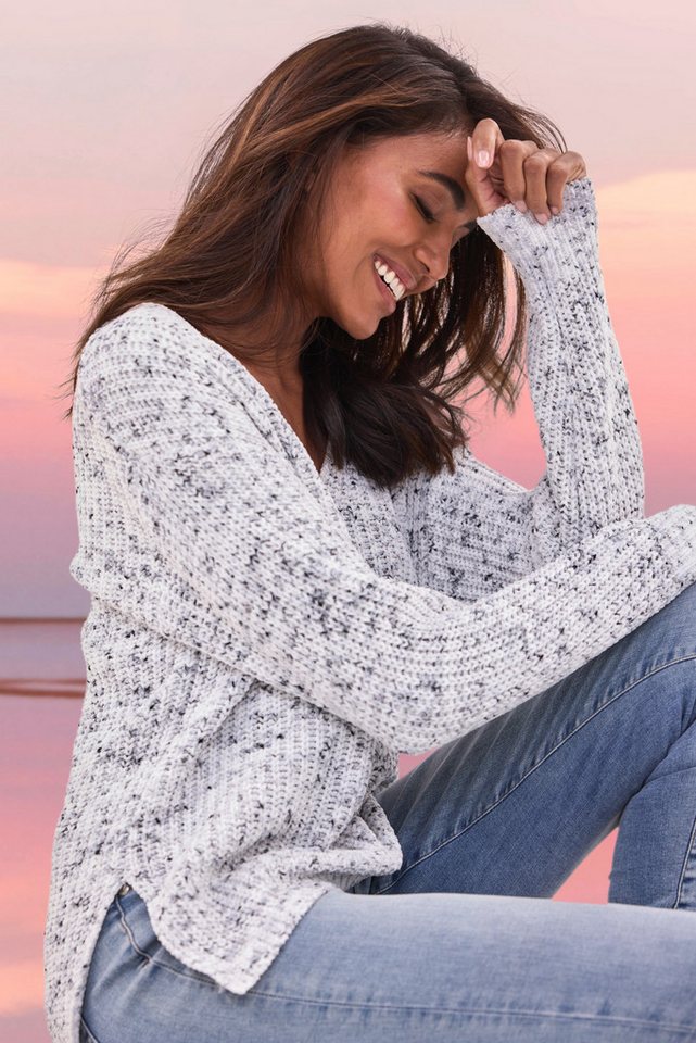 Buffalo V-Ausschnitt-Pullover aus weichem Chenille, Strickpullover, kuschelig weich von Buffalo