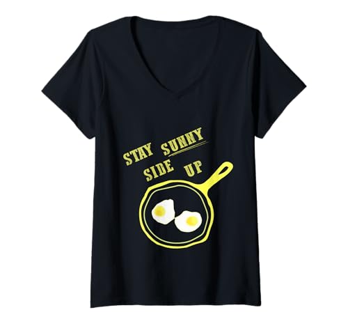 Damen Stay Sunny Side Up Lustiges Eier-Frühstücks-T-Shirt T-Shirt mit V-Ausschnitt Damen Stay Sunny Side Up Lustiges Eier-Frühstücks-T-Shirt T-Shirt mit V-Ausschnitt von Buffet Nation