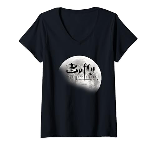 Damen Buffy The Vampire Slayer Distressed Full Moon Title Logo T-Shirt mit V-Ausschnitt von Buffy the Vampire Slayer