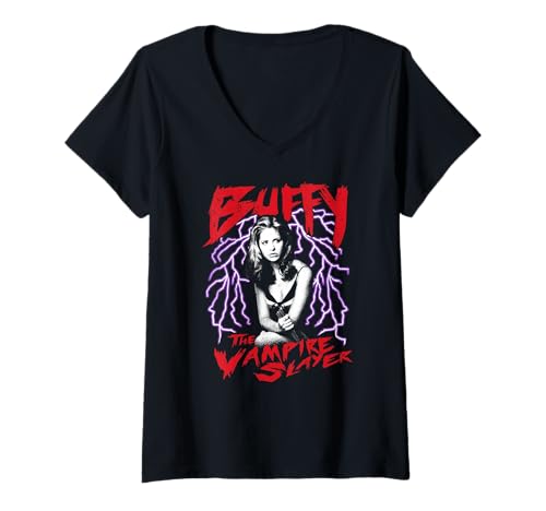 Damen Buffy The Vampire Slayer Front and Back Lightning TV Show T-Shirt mit V-Ausschnitt von Buffy the Vampire Slayer