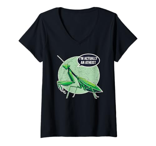 Damen I'm Actually An Atheist Gottesanbeterin Mantis Lustig T-Shirt mit V-Ausschnitt Damen I'm Actually An Atheist Gottesanbeterin Mantis Lustig T-Shirt mit V-Ausschnitt von Bug Insect Apparel for Atheists and Skeptics