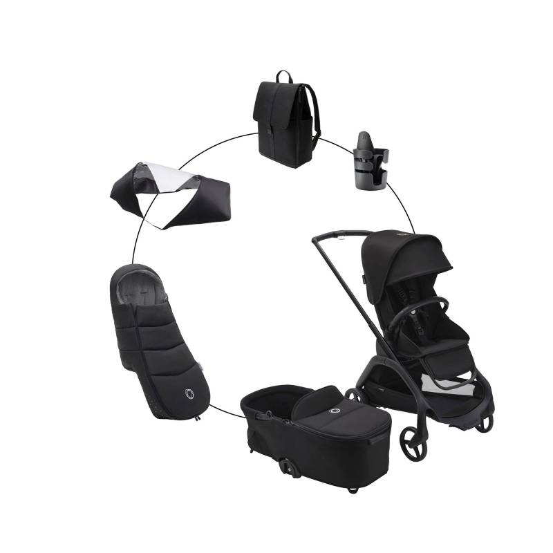 Bugaboo Dragonfly Kombikinderwagen Trio-Set inkl. Fußsack, Wickelrucksack schwarz von Bugaboo