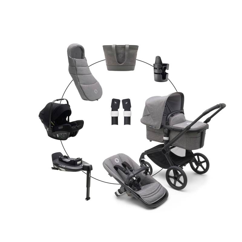 Bugaboo Fox 5 Kombikinderwagen Komplett-Set inkl. Babyschale Turtle Air i-Size, Isofix-Basis 360, Fußsack und Wickeltasche grau von Bugaboo