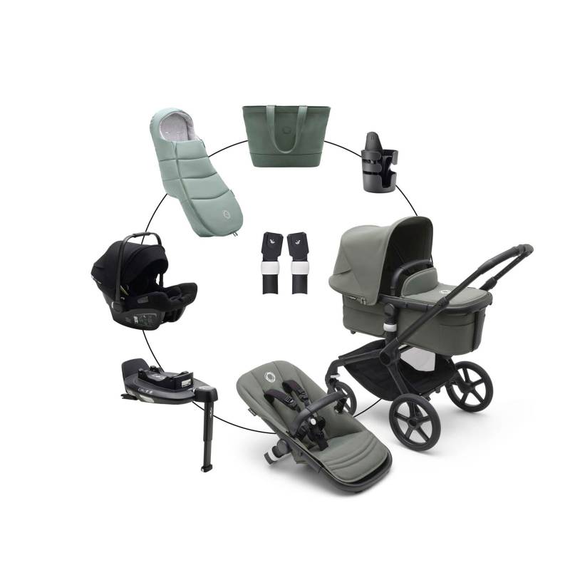 Bugaboo Fox 5 Kombikinderwagen Komplett-Set inkl. Babyschale Turtle Air i-Size, Isofix-Basis 360, Fußsack und Wickeltasche gruen von Bugaboo