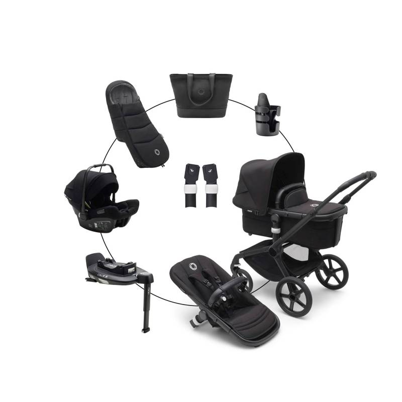 Bugaboo Fox 5 Kombikinderwagen Komplett-Set inkl. Babyschale Turtle Air i-Size, Isofix-Basis 360, Fußsack und Wickeltasche schwarz von Bugaboo