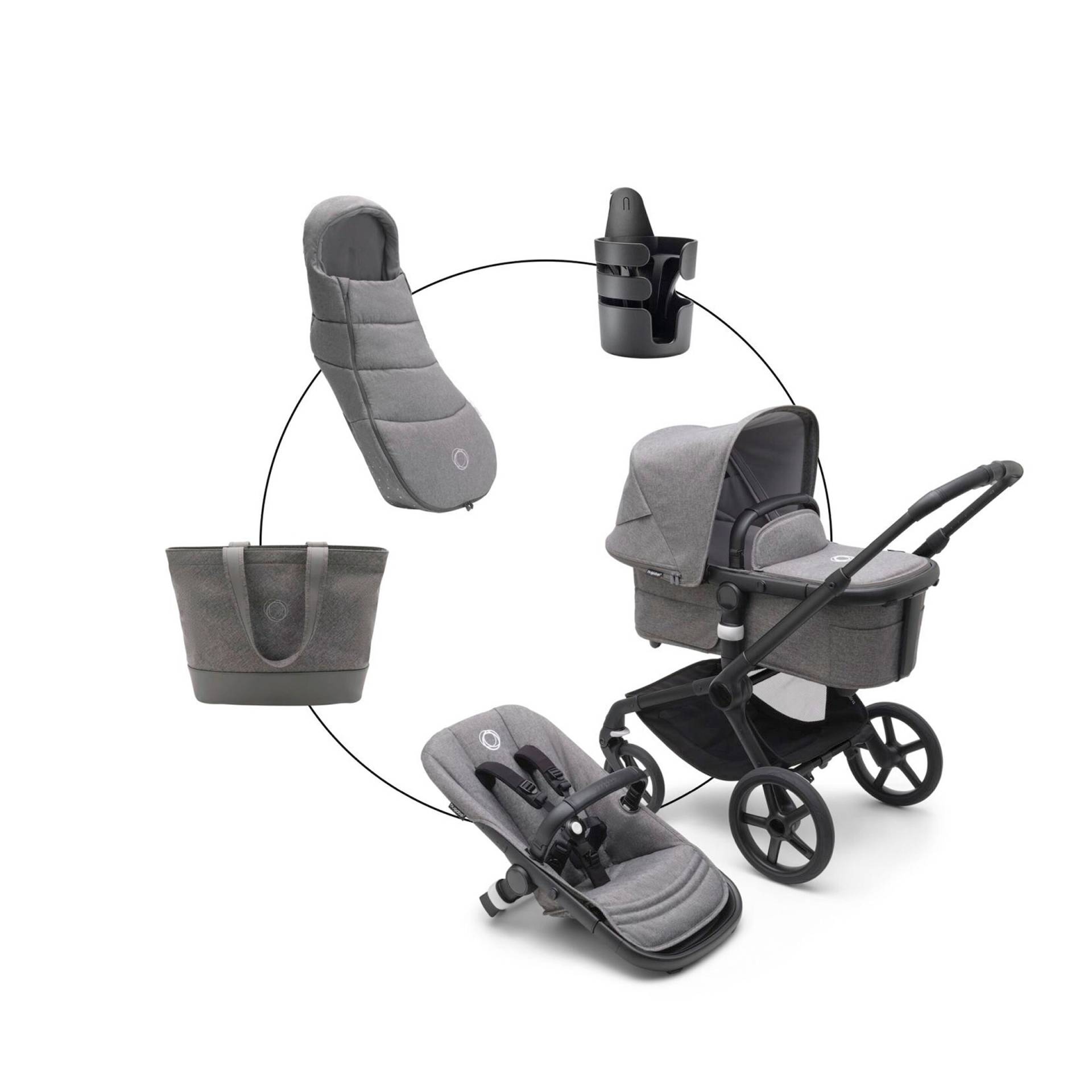 Bugaboo Fox 5 Kombikinderwagen Trio-Set inkl. Fußsack und Wickeltasche grau von Bugaboo