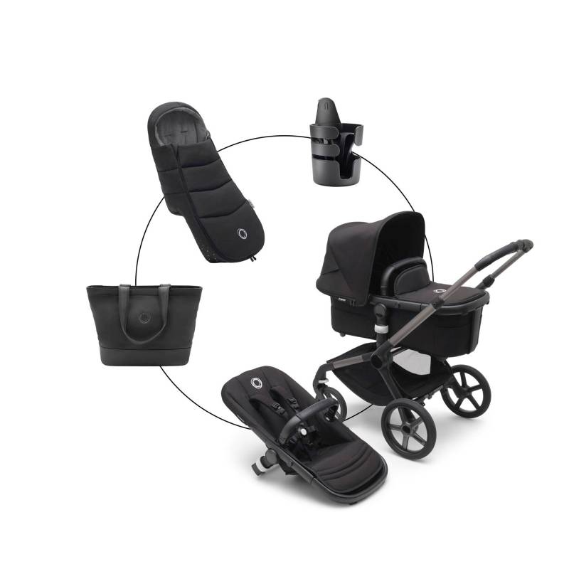 Bugaboo Fox 5 Kombikinderwagen Trio-Set inkl. Fußsack und Wickeltasche schwarz von Bugaboo