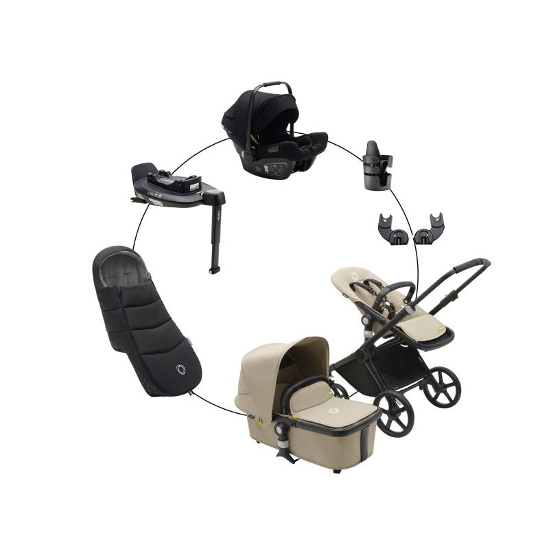 Bugaboo Fox Cub Kombikinderwagen Komplett-Set inkl. Babyschale Turtle Air i-Size, Isofix-Basis 360, Fußsack und Getränkehalter schwarz | beige von Bugaboo