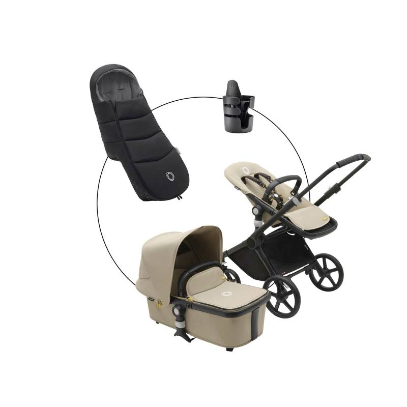 Bugaboo Fox Cub Kombikinderwagen Trio-Set inkl. Fußsack und Getränkehalter schwarz | beige von Bugaboo