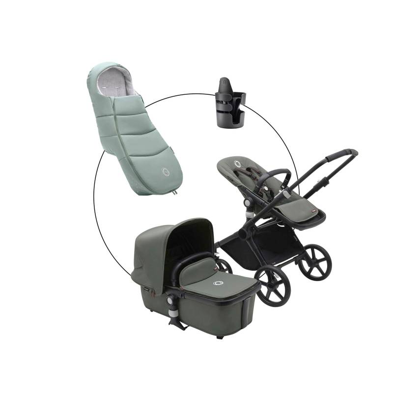 Bugaboo Fox Cub Kombikinderwagen Trio-Set inkl. Fußsack und Getränkehalter schwarz | gruen von Bugaboo