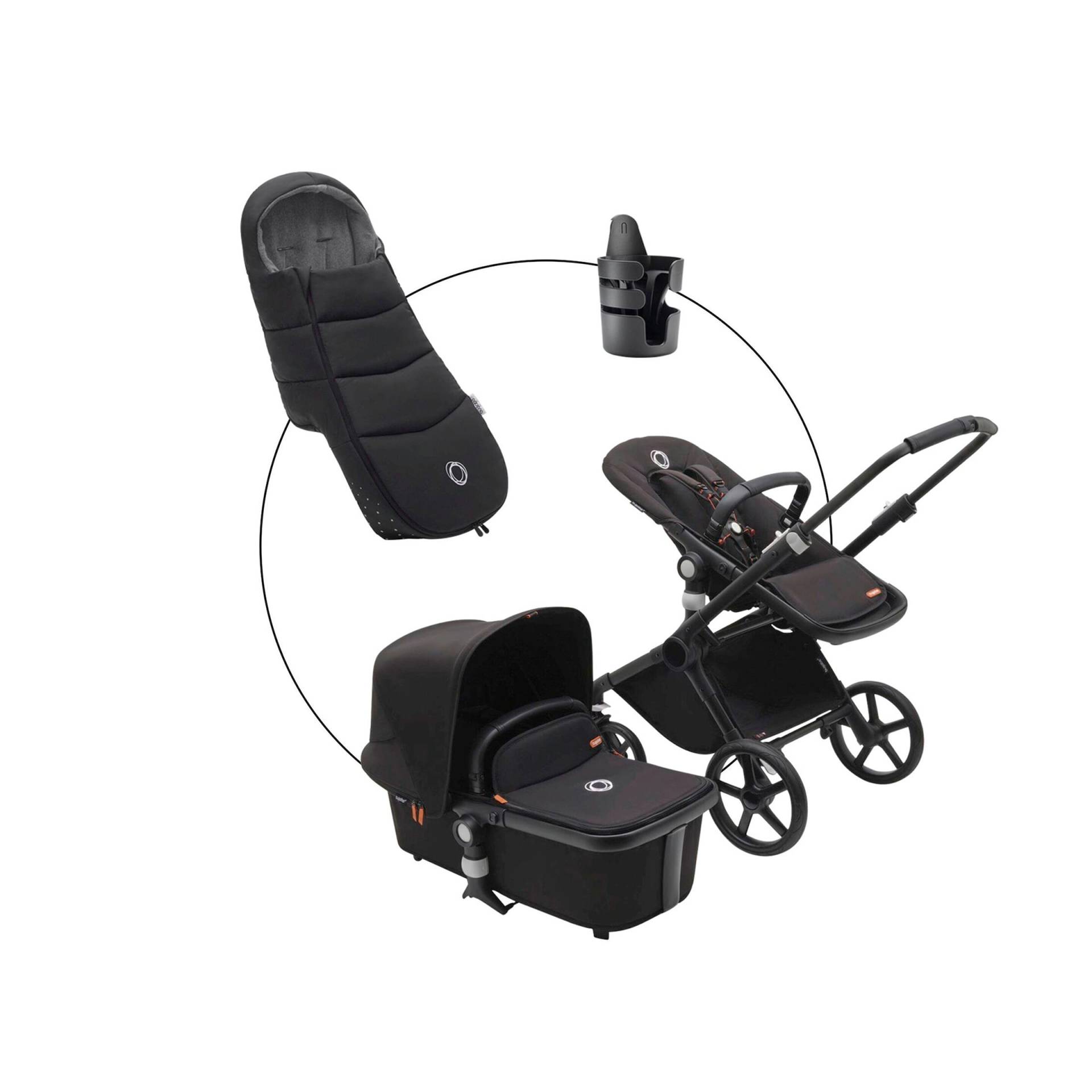 Bugaboo Fox Cub Kombikinderwagen Trio-Set inkl. Fußsack und Getränkehalter schwarz von Bugaboo