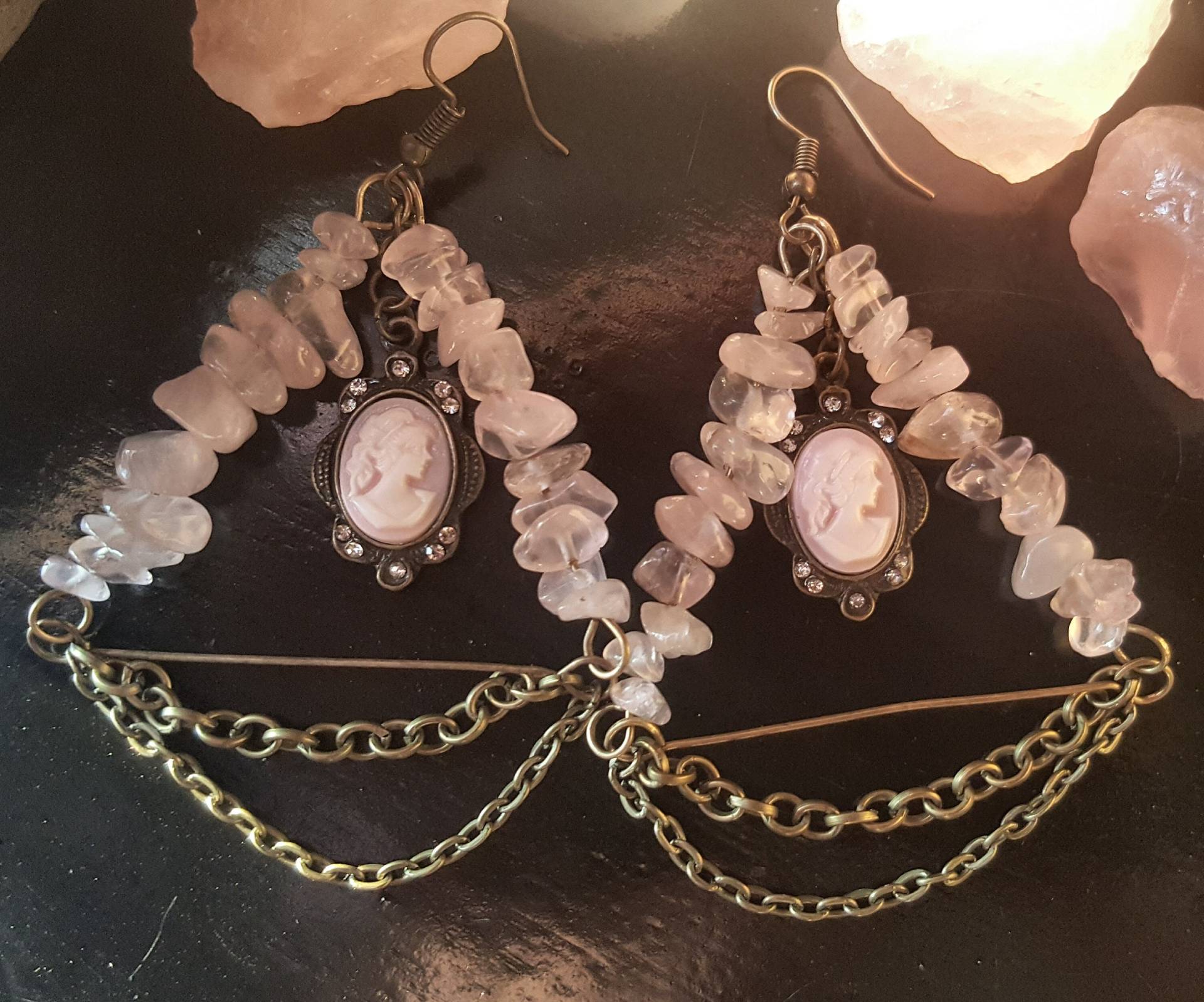 Rosenquarz Viktorian Cameo Ketten Ohrringe Steampunk Goth Schmuck von Bugaboowear