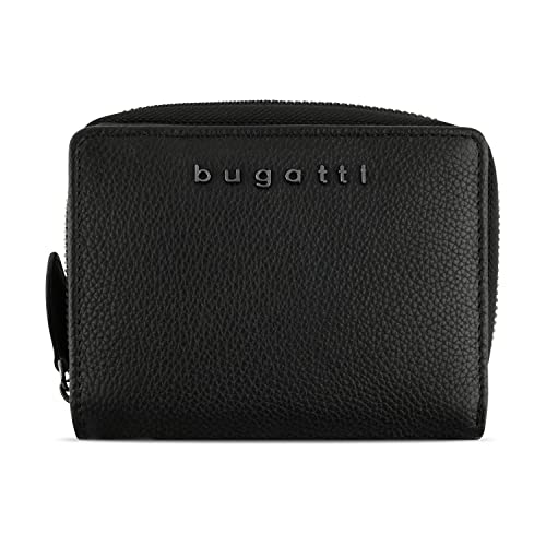bugatti Bella Reißverschluss-Börse mit RFID-Schutz, Geldbörse aus echtem Leder in schwarz von bugatti