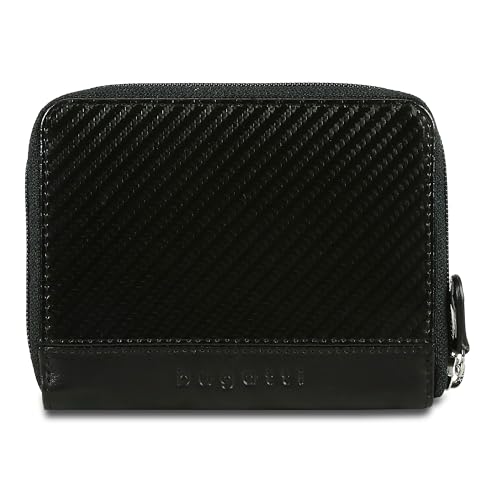 Bugatti Comet Geldbeutel mit Reißverschluss Männer Leder – Geldbörse Herren Hochformat Schwarz - Portmonaise Portemonnaie Portmonee Brieftasche Wallet Ledergeldbeutel RFID von bugatti