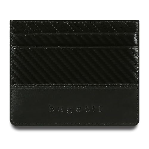 bugatti Comet Kreditkartenetui Herren Leder – Flaches Portemonnaie für Karten Schwarz – Mini Smart Wallet 5CC RFID von bugatti