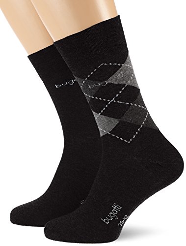 bugatti Herren 2er Pack Argyle/Uni 6776 Socken, Schwarz (Black 61A), 39/42 (Herstellergröße: 39-42) von bugatti