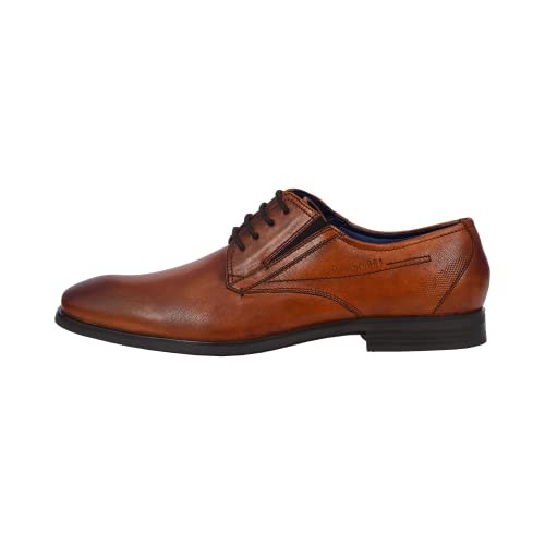 bugatti Business Halbschuh aus Leder, Derby mit Two-Tone-Finish, ergonomische Passform mit Gummizug, Cognac, 44 EU von bugatti