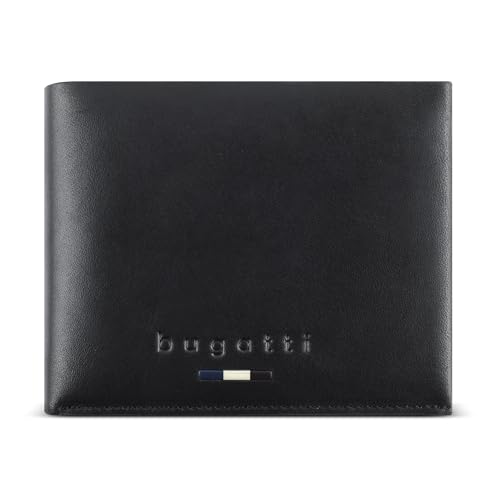 bugatti Romeo Geldbörse komplett aus weichem Rindleder, RFID-Portemonnaie mit Überschlag, schwarz von bugatti