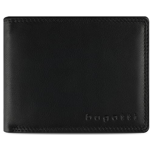 bugatti Simbiosi Geldbeutel Männer mit RV-Fach Leder 9 CC - Geldbörse Herren - Portmonaise Portemonnaie Portmonee Brieftasche Wallet Ledergeldbeutel, Schwarz von bugatti