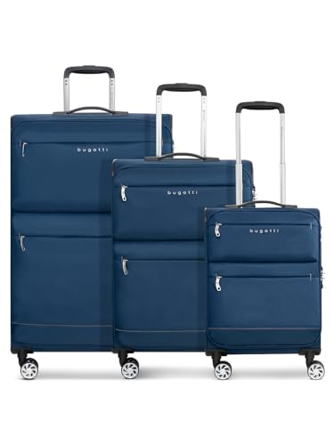 BUGATTI Weichgepäck Koffer-Set 3-teilig | Reise-Trolleys aus hochwertigem, robustem Polyester Material | für Damen und Herren | 4 Doppelrollen & TSA-Schloss | Go Light Soft Serie von BUGATTI
