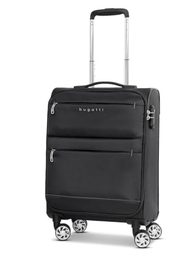 BUGATTI Kabinen-Koffer für Damen und Herren | Kleiner Cabin-Trolley 35 x 22 x 54 cm aus hochwertigem, flexiblem Polyester Material | Doppelrolle & TSA-Schloss| Go Light Soft Serie von BUGATTI