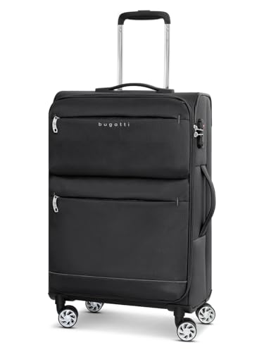 BUGATTI mittelgroßer Weichgepäck Check-in Koffer | Trolley 41 x 26 x 67 cm aus hochwertigem, robustem Polyester Material | für Damen und Herren | 4 Doppelrollen & TSA-Schloss | Go Light Soft Serie von BUGATTI