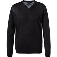 bugatti Herren Pullover schwarz Wolle unifarben von Bugatti