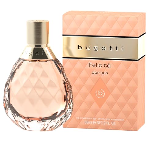 bugatti Parfüm Damen Felicità Apricot EdP 60ml I Floral-fruchtiges Damen Parfüm im Glasflakon I Sommerliche Nuancen aus Aprikose, Litschi, Hibiskus, Vanille & Moschus I Feminines Eau de Parfum Damen von Bugatti