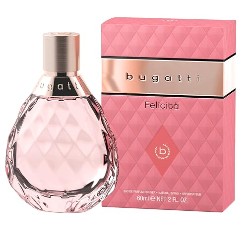 bugatti Parfüm Damen Felicità Rosa EdP 60ml I Florales Damen Parfüm mit sommerlichen Nuancen aus Bergamotte, Rose, Macadamia, Moschus & Sandelholz I Feminines Eau de Parfum Damen, blumig & frisch von Bugatti