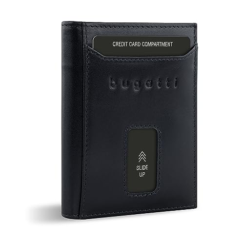 bugatti Secure Slim Mini Börse aus Leder mit RFID-Schutz, Slim Wallet, Kartenetui, schwarz von bugatti
