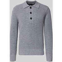 bugatti Strickpullover mit Umlegekragen und Knopfleiste in Mittelgrau, Größe XXXL von Bugatti