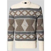 bugatti Strickpullover mit gerippten Abschlüssen in Beige, Größe XXXXL von Bugatti