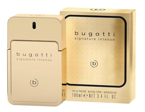 bugatti signature intense Parfüm Herren 100ml I Würzig-ambriertes Eau de Toilette für goldene Momente I Parfum Herren mit Nuancen von Leder, Safran, Amber, Moschus & Vanille I Markantes Männer Parfüm von Bugatti